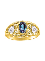 Rylos Ring with Filigree Heart, 6X4MM Gemstone, and Diamonds - Birthstone Jewelry for Women in Yellow Gold Plated Silver, Available in Sizes 5-10