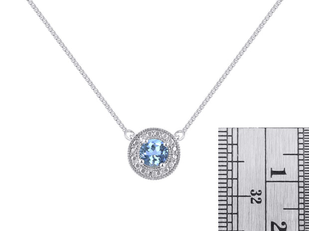 Rylos 14K White Gold Halo Designer Necklace: Gemstone & Diamond, 18" Chain, 4MM Birthstone, Women's Elegant Jewelry