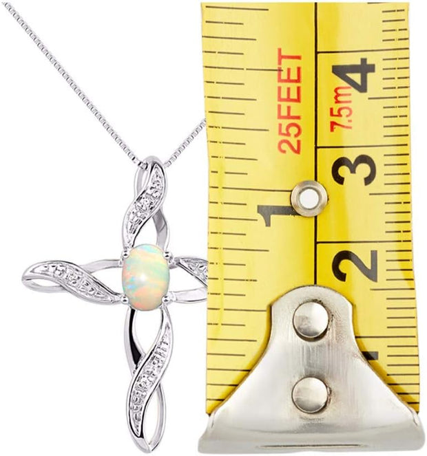 Rylos Necklace Sterling Silver 925 Cross Necklace with Gemstone & Diamonds Pendant with 18" Chain 7X5MM Birthstone Womens Jewelry Silver Necklace For Women Diamond Necklace