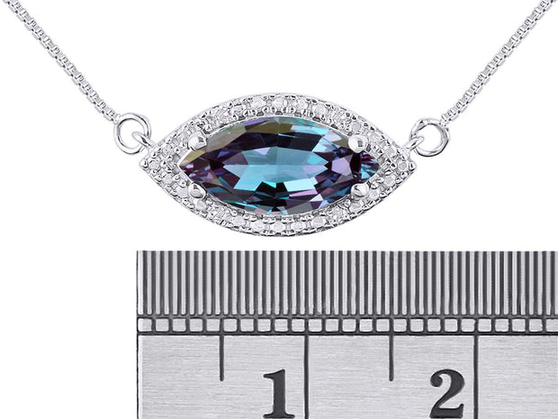 Rylos Sterling Silver Lucky Eye Necklace: Marquise Gemstone & Diamond Pendant, 18" Chain, 12X6MM Birthstone, Women's Elegant Jewelry