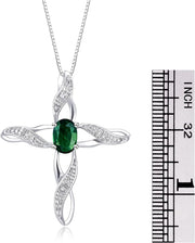 Rylos Necklace Sterling Silver 925 Cross Necklace with Gemstone & Diamonds Pendant with 18" Chain 7X5MM Birthstone Womens Jewelry Silver Necklace For Women Diamond Necklace