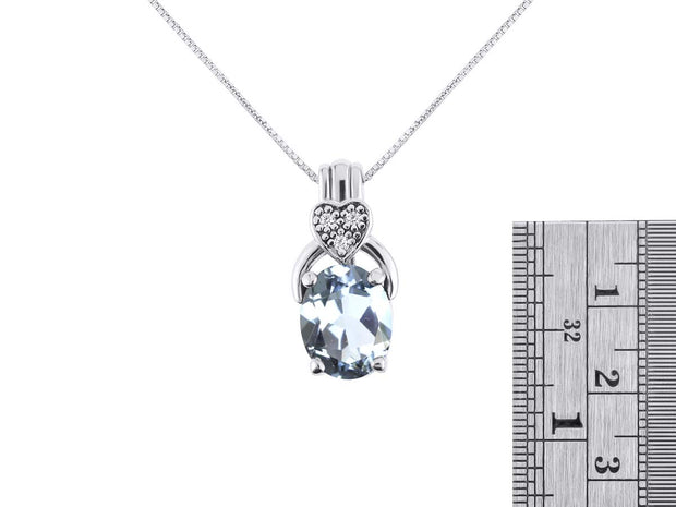 Rylos 14K White Gold Classic Designer Necklace: Exquisite Gemstone & Diamond Pendant, 18" Chain, 9X7MM Birthstone, Elegant Women's Jewelry