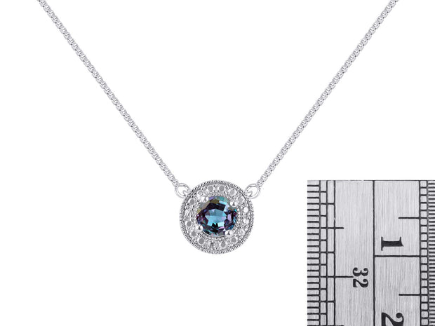 Rylos Halo Designer Necklace: Gemstone & Diamond, 18" Chain, 4MM Birthstone, Sterling Silver Women's Elegant Jewelry