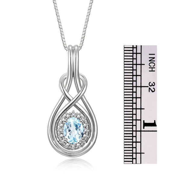 Rylos Matching Jewelry Sterling Silver Love Knot Set: Tennis Bracelet & Pendant Necklace. Gemstone & Diamonds, 7"-8" Adjustable Wrist, 18" Chain. 9X7MM & 7X5MM Birthstone Jewelry