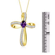 Rylos Sterling Silver Cross Necklace: Gemstone & Diamond Pendant, 18 Chain, 8X6MM Birthstone, Elegant Women's Jewelry