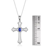 Rylos 14K White Gold Cross Necklace with Gemstones, Diamonds & 18 Chain - 6X4MM Birthstone Pendant for Women - Elegant Diamond Jewelry