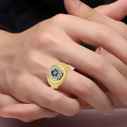 Rylos Men's Designer Gypsy Ring; 7MM Round Gemstone & Diamond  Birthstone Rings in Sizes 8-13 Yellow Gold Plated Silver