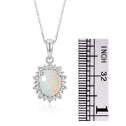 Rylos Princess Diana Inspired Necklace: Gemstone & Diamond Sterling Silver Pendant, 18 Chain, 9X7MM Birthstone, Women's Jewelry