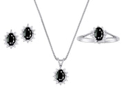 RYLOS Women's Sterling Silver Birthstone Set: Ring, Earring & Pendant Necklace. Gemstone & Diamonds, 6X4MM Birthstone. Perfectly Matching Friendship Jewelry. Sizes 5-10.