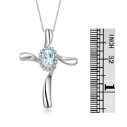 Rylos Sterling Silver Cross Necklace: Gemstone & Diamond Pendant, 18" Chain, 7X5MM Birthstone, Elegant Women's Jewelry