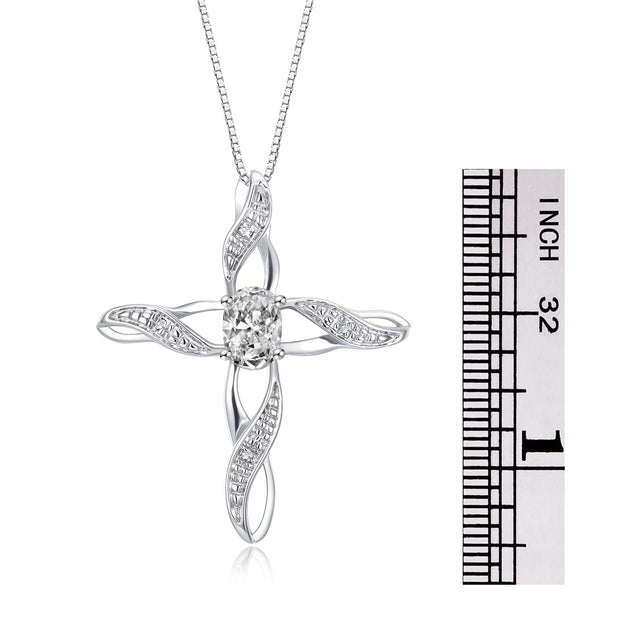 Rylos Necklace Sterling Silver 925 Cross Necklace with Gemstone & Diamonds Pendant with 18" Chain 7X5MM Birthstone Womens Jewelry Silver Necklace For Women Diamond Necklace