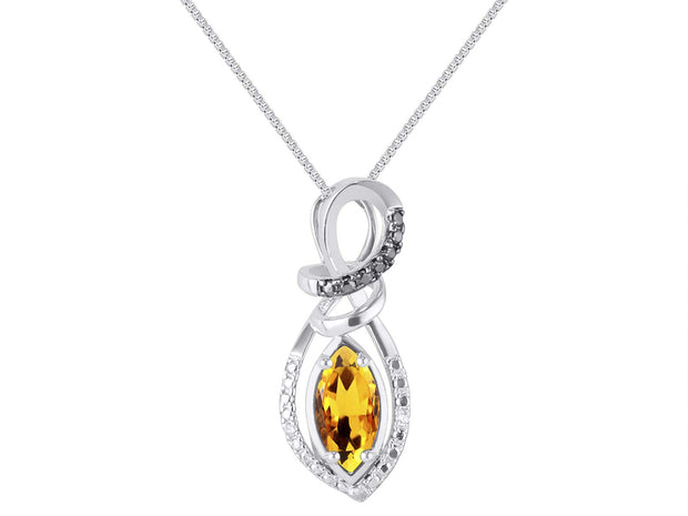 Rylos 14K White Gold Designer Necklace: Marquise Gemstone & White & Black Diamond Pendant, 18" Chain, 10X5MM Birthstone, Women's Elegant Jewelry