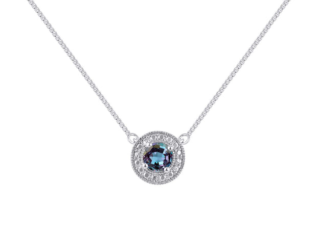 Rylos Halo Designer Necklace: Gemstone & Diamond, 18" Chain, 4MM Birthstone, Sterling Silver Women's Elegant Jewelry