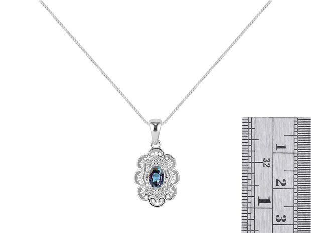 Rylos Flower Necklace with Gemstones, Diamonds & 18" Chain - 6X4MM Birthstone Pendant for Women - Elegant Diamond Jewelry - Sterling Silver