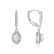 RYLOS Women's Sterling Silver Dangling Earrings - Oval Shape Gemstone & Diamonds - 6X4MM Birthstone Earrings - Exquisite Color Stone Jewelry