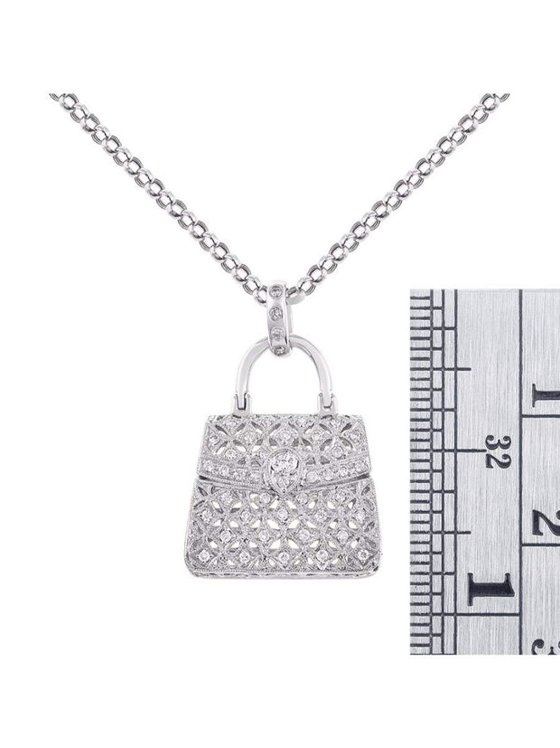 Rylos Great Conversation Starter Diamond Designer Purse Necklace in 14K Yellow Gold or 14K White Gold with 18" Solid Gold Chain