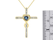 Rylos Matching Jewelry 14K Yellow Gold Claddagh Friendship Ring & Cross Necklace with 18" Chain. Heart 6X4MM Gemstone & Diamonds; Sizes 5-10