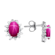 RYLOS Earrings For Women 14K White Gold - Diamond & Star Ruby Earrings 6X4MM Color Stone Gemstone Jewelry For Women Gold Earrings