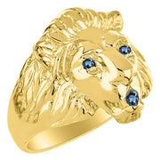 Rylos Lion Head Ring Gemstones in Eyes & Mouth - #1 in Men's Jewelry; Sizes 6-13 set in Yellow Gold Plated Silver