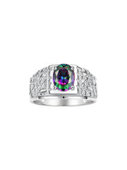 Rylos Men's Rings Designer Nugget Ring: Oval 9X7MM Gemstone & Sparkling Diamonds - Color Stone Birthstone Rings for Men, Sterling Silver Rings in Sizes 8-13. Mens Jewelry