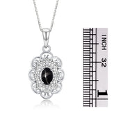 Rylos Flower Necklace with Gemstones, Diamonds & 18" Chain - 6X4MM Birthstone Pendant for Women - Elegant Diamond Jewelry - Sterling Silver