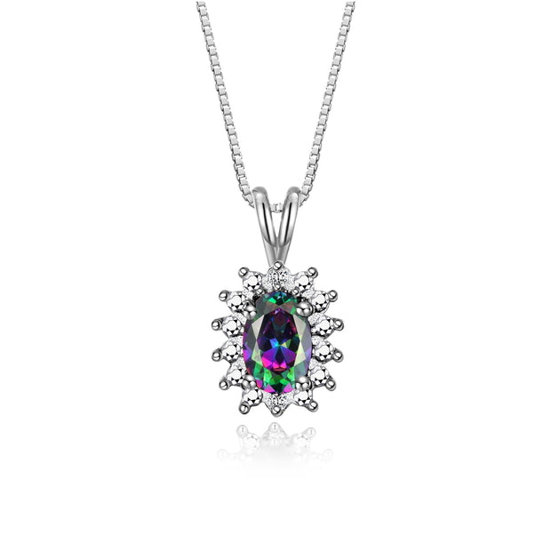 RYLOS Women's Sterling Silver Birthstone Set: Ring, Earring & Pendant Necklace. Gemstone & Diamonds, 6X4MM Birthstone. Perfectly Matching Friendship Jewelry. Sizes 5-10.