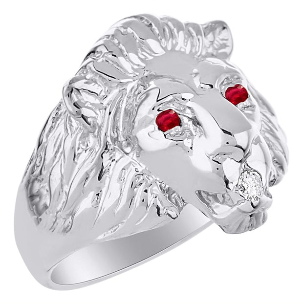 Rylos Lion Head Ring with Gemstone Eyes & Diamond Mouth – Fun Designer Rings in Sizes 6-13 in Sterling Silver