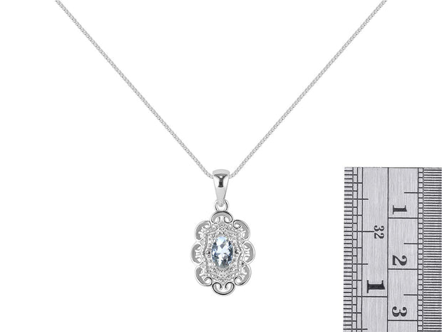 Rylos 14K White Gold Flower Necklace with Gemstones, Diamonds & 18" Chain - 6X4MM Birthstone Pendant for Women - Elegant Diamond Jewelry