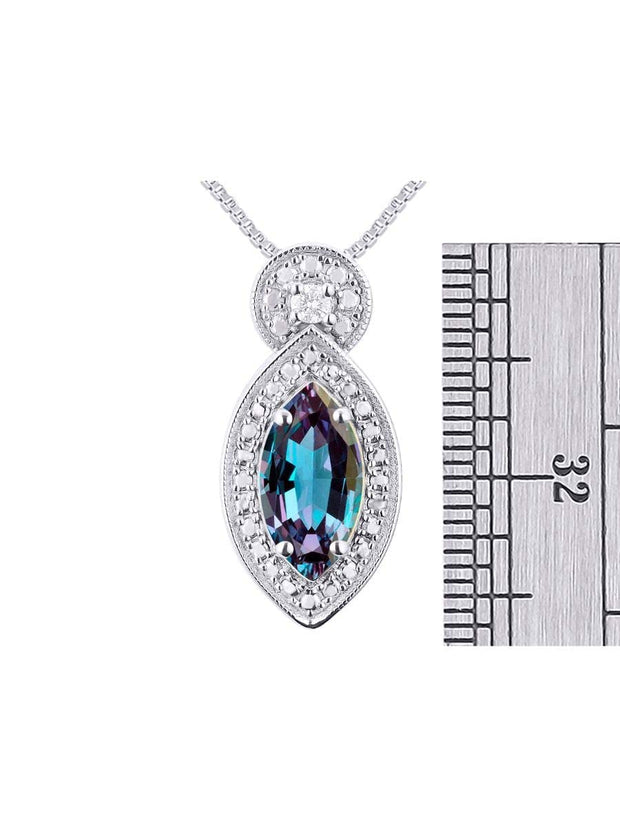 Rylos Sterling Silver Designer Necklace: Marquise Gemstone & Diamond Pendant, 18" Chain, 10X5MM Birthstone, Women's Elegant Jewelry