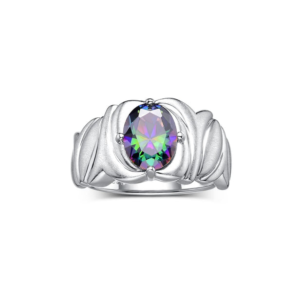 Rylos Solitaire 9X7MM Oval Gemstone Ring with Satin Finish Band Sterling Silver Birthstone Rings Size 5-10