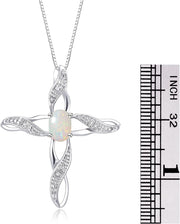 Rylos Necklace Sterling Silver 925 Cross Necklace with Gemstone & Diamonds Pendant with 18" Chain 7X5MM Birthstone Womens Jewelry Silver Necklace For Women Diamond Necklace