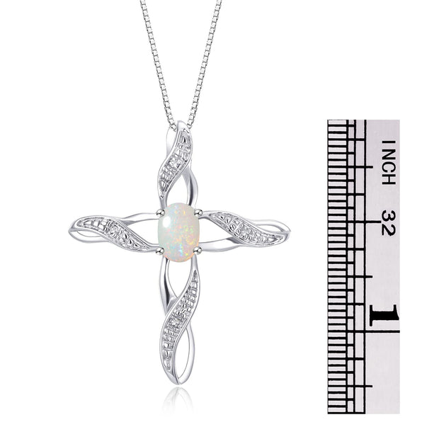 Rylos Necklace Sterling Silver 925 Cross Necklace with Gemstone & Diamonds Pendant with 18" Chain 7X5MM Birthstone Womens Jewelry Silver Necklace For Women Diamond Necklace