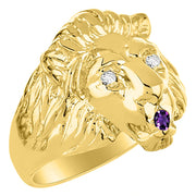 Rylos Men's 14K Yellow Gold Lion Head Ring with Diamond Eyes & Birthstone in Mouth  Fun Designer Rings in Sizes 6-13