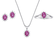 RYLOS Women's Sterling Silver Birthstone Set: Ring, Earring & Pendant Necklace. Gemstone & Diamonds, 6X4MM Birthstone. Perfectly Matching Friendship Jewelry. Sizes 5-10.