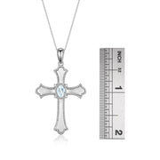 Rylos 14K White Gold Cross Necklace with Gemstones, Diamonds & 18 Chain - 6X4MM Birthstone Pendant for Women - Elegant Diamond Jewelry