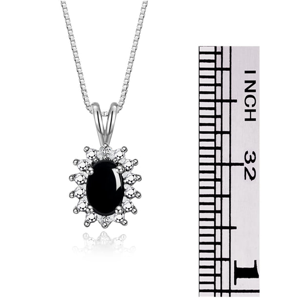 Rylos 14K White Gold Halo Pendant Necklace: Gemstone & Diamond Accent, 18 Chain - 6X4MM Birthstone Women's Jewelry - Timeless Elegance