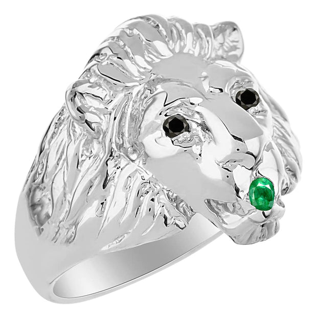 Rylos Lion Head Ring with Black Diamonds in Eyes & Gemstone in the Mouth  Fun Designer Sterling Silver Rings in Sizes 6-13