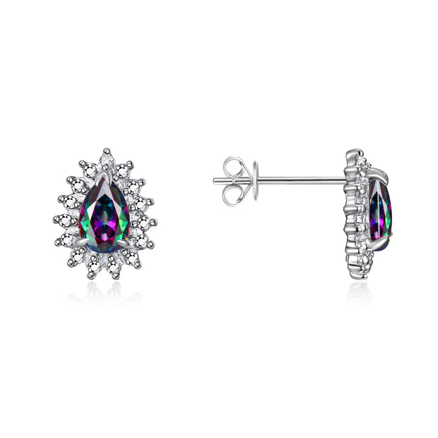 RYLOS Sterling Silver Halo Stud Earrings - 6X4MM Pear Shape Gemstone & Diamonds - Exquisite Birthstone Jewelry