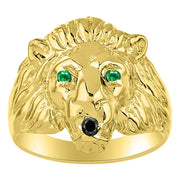 RYLOS Lion Head Ring Yellow Gold Plated Silver Gemstone Eyes & Black Diamond Mouth #1 in Mens Jewelry Sizes 6-13