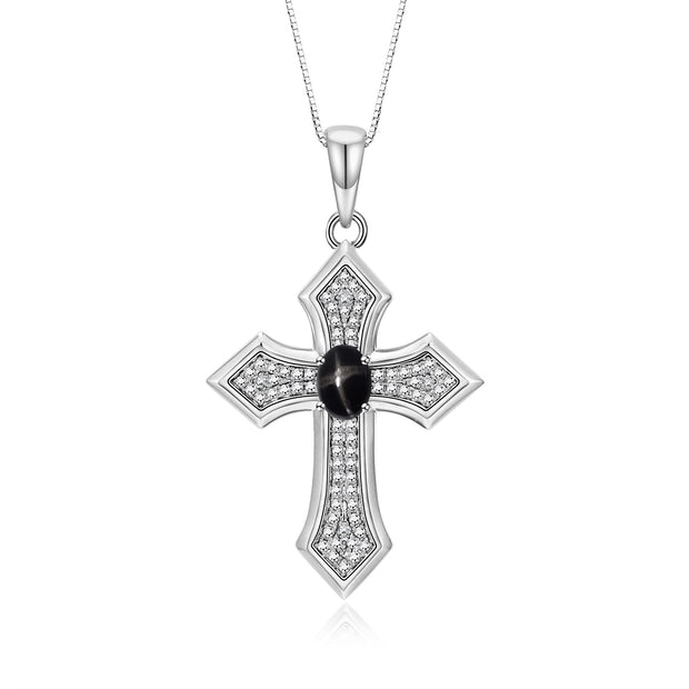 Rylos 14K White Gold Cross Necklace: Gemstone & Diamond Pendant - 7X5MM Birthstone - 18 Chain - Elegant Jewelry