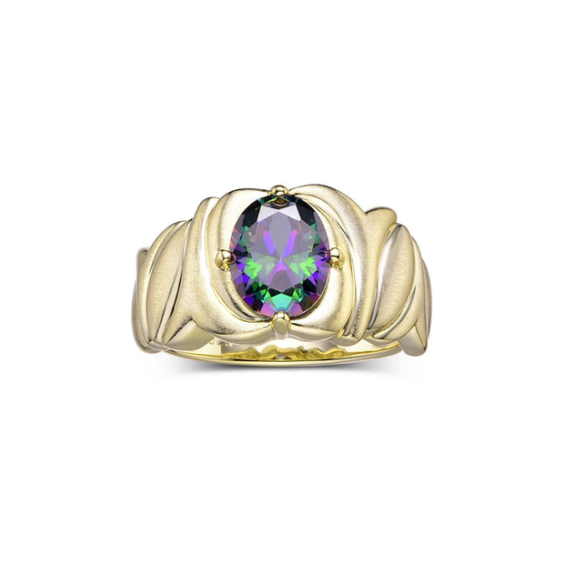 Rylos Solitaire 9X7MM Oval Gemstone Ring with Satin Finish Band Yellow Gold Plated Silver Birthstone Rings Size 5-10