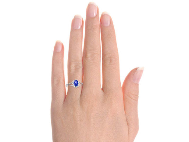 Rylos Rings For Women 14K White Gold - * Blue Star Sapphire & Diamond Ring - September Birthstone* 6X4MM Color Stone Gemstone Jewelry For Women Gold Ring