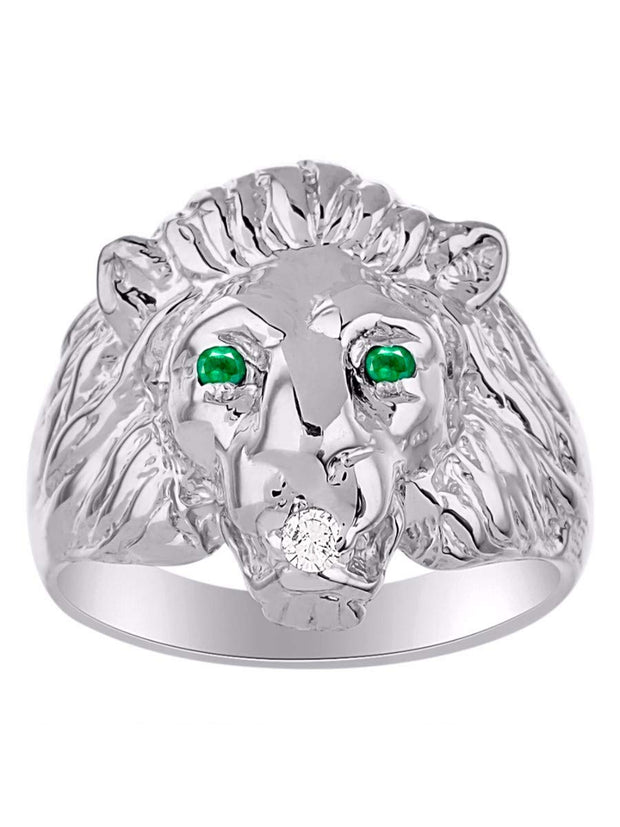 Rylos Lion Head Ring with Gemstone Eyes & Diamond Mouth – Fun Designer Rings in Sizes 6-13 in Sterling Silver