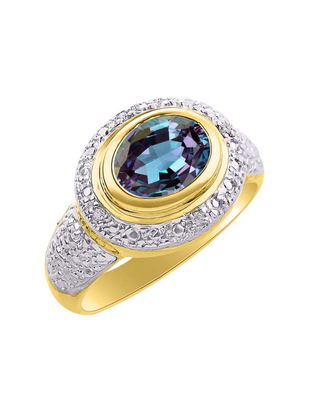 Rylos Classic Ring with 9X7MM Oval Gemstone & Diamonds  Radiant Color Stone Jewelry for Women in Yellow Gold Plated Silver  Available in Sizes 5-13