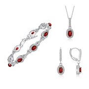 Rylos Matching Jewelry Set Designer Halo Birthstone: 6X4MM Gemstone & Diamonds, Sterling Silver. Tennis Bracelet, Earrings & Necklace. Adjustable 7"-8" Wrist, 18" Chain.