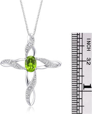 Rylos Necklace Sterling Silver 925 Cross Necklace with Gemstone & Diamonds Pendant with 18" Chain 7X5MM Birthstone Womens Jewelry Silver Necklace For Women Diamond Necklace