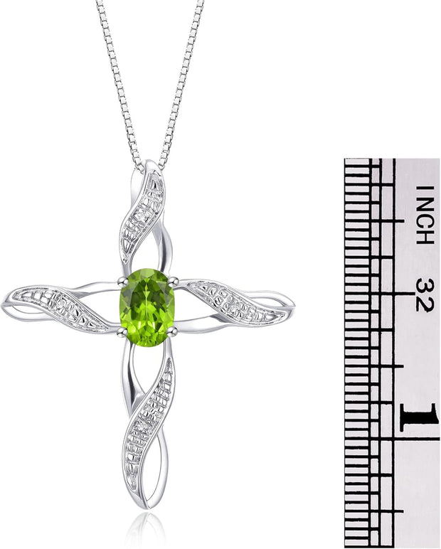 Rylos Necklace Sterling Silver 925 Cross Necklace with Gemstone & Diamonds Pendant with 18" Chain 7X5MM Birthstone Womens Jewelry Silver Necklace For Women Diamond Necklace