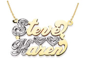 RYLOS Necklaces For Women Gold Necklaces for Women & Men Sterling Silver or Yellow Gold Plated Silver Personalized 2 Name Diamond Open Heart Nameplate Necklace 20MM Special Order, Made to Order