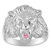 RYLOS Lion Head Ring with Color Stones in Eyes & Diamond in the Mouth – Fun Designer Rings in Sizes 6-13 in Sterling Silver