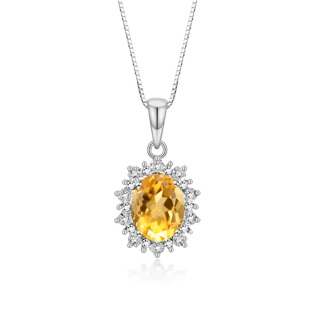 Rylos Princess Diana Inspired Necklace: Gemstone & Diamond Sterling Silver Pendant, 18 Chain, 9X7MM Birthstone, Women's Jewelry